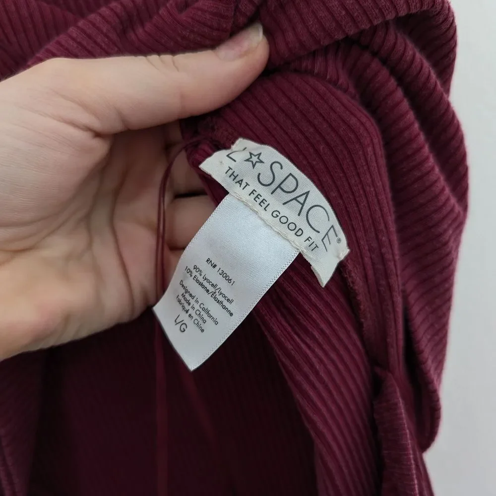 L*SPACE burgundy Cabernet wine red Nico ribbed knit cutout twist midi dress